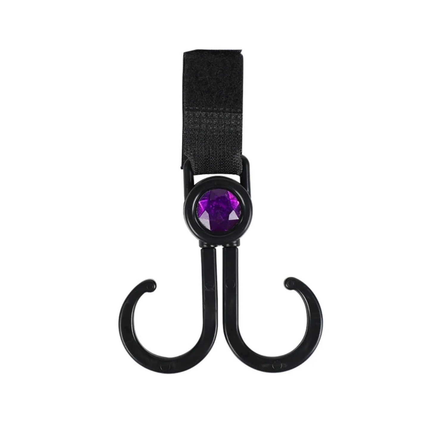 2 Pack Stroller Hooks with Hook-and-Loop - 360° Rotating Carabiner Clips for Diaper Bag, Purse, Groceries - Food Grade ABS (Univ