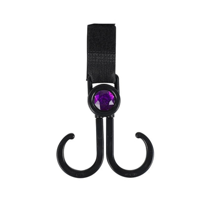 2 Pack Stroller Hooks with Hook-and-Loop - 360° Rotating Carabiner Clips for Diaper Bag, Purse, Groceries - Food Grade ABS (Univ