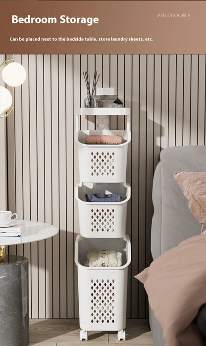 Multilayer Laundry Storage Basket Wheels Pp Plastic Laundry Baskets With Wheel Household Sundries Bathroom Toilet Storage Rack