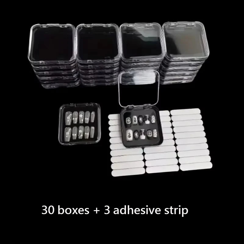 20pcs Press On Nail Packaging Boxes With Double Sided Adhesive Nail Tape Acrylic Press On Nail Storage Box in 4 Colors For Nail
