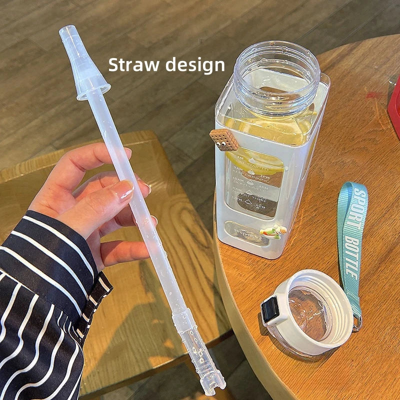 1 Piece White 900ml Sports Water Bottle Portable Sippy Cup Suitable For Outdoor Sports Carrying Handheld Square Plastic Cup