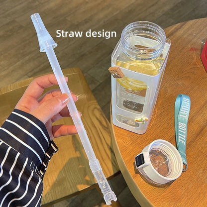 1 Piece White 900ml Sports Water Bottle Portable Sippy Cup Suitable For Outdoor Sports Carrying Handheld Square Plastic Cup