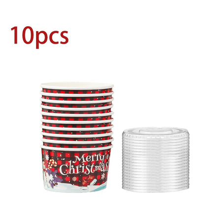 10/25pcs Christmas Snack Bowls Christmas Paper Ice Cream Cups, Santa Claus, Snowman Cake Paper Cups, 9oz Treat Dessert Bowls