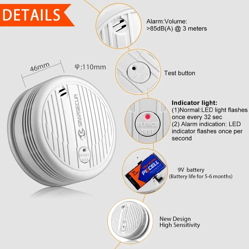 Alarmest Wifi Smoke Detector Smoke Sensor Highly Sensitive For smart Life app control Power by Tuya