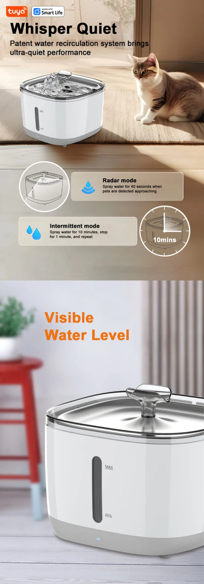 Cat Water Fountain, 2.5L/84oz Tuya Smart App Pet Water Fountain,Automatic Water Dispenser for Cats Inside with SUS304 Bowl