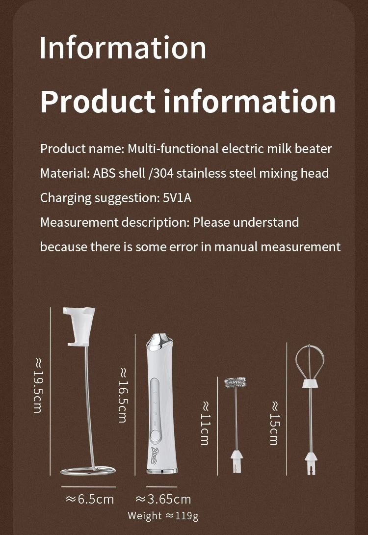 Bincoo Electric Milk Frothers Handheld Wireless Blender USB Mini Coffee Maker Whisk Mixer Cappuccino Cream Egg Beater Blender