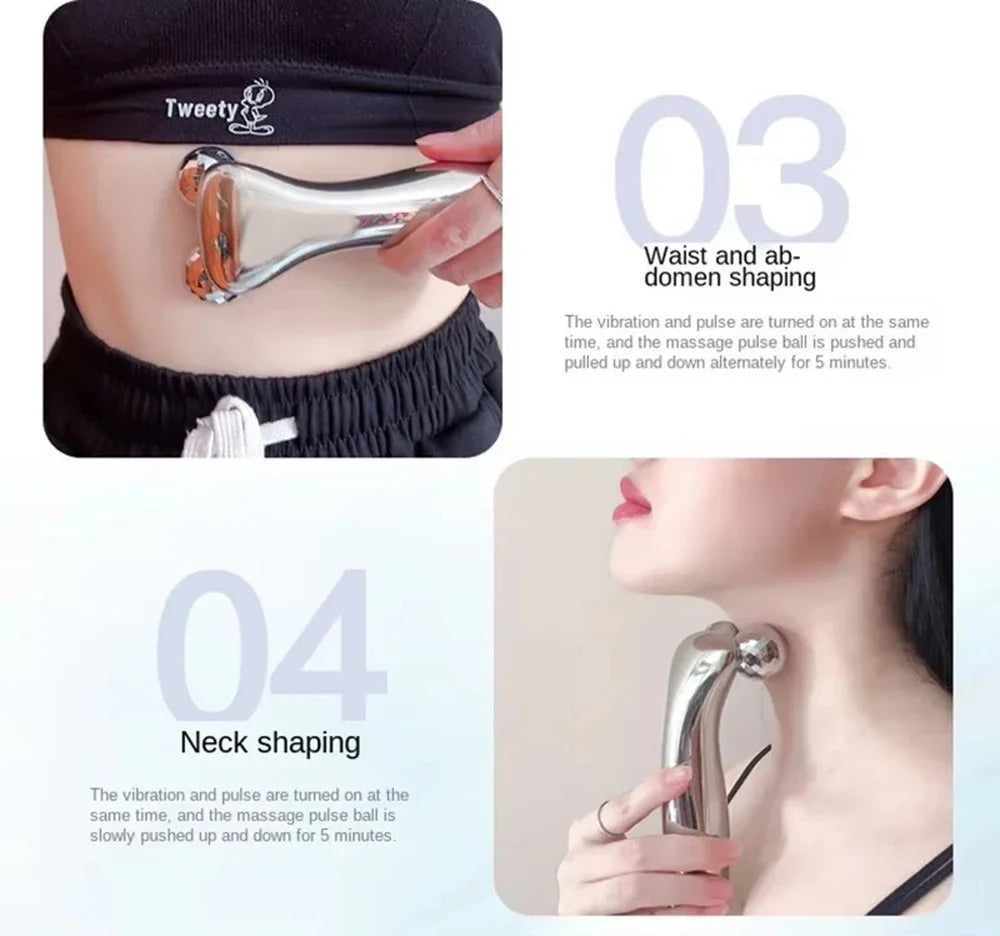 4D Roller Facial Massager EMS Face Lift Device V-Face Slimmer Skin Tightening Double Chin Remover Eye Care Vibration Massager