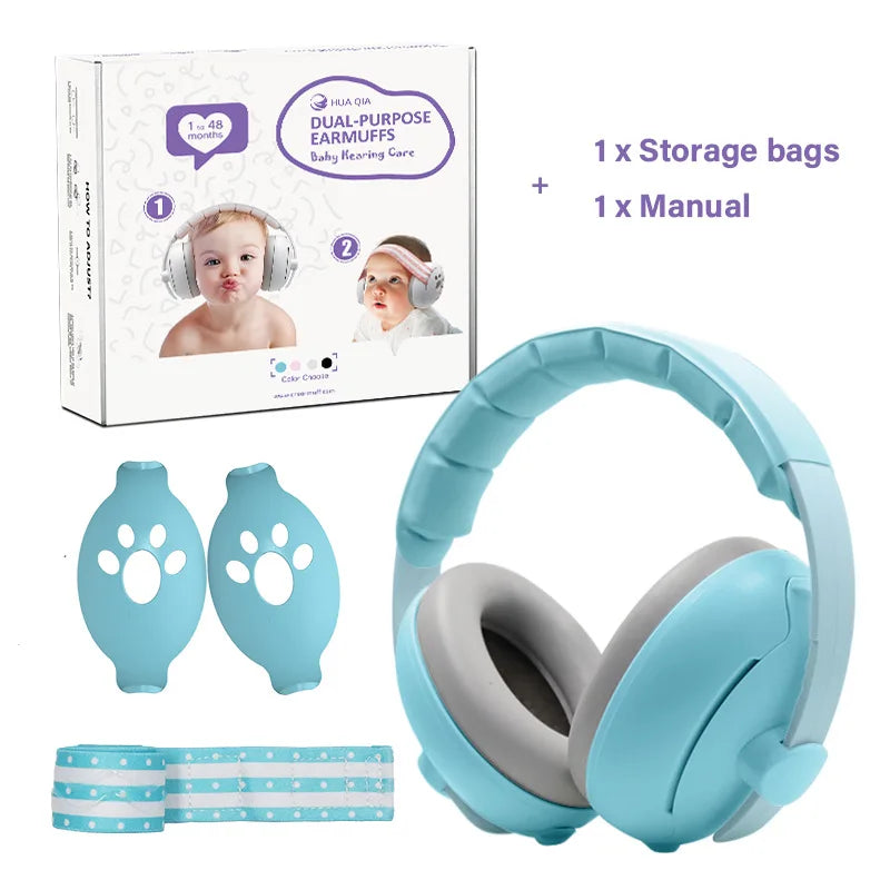 2-in-1 Baby Ear Muffs for Hearing Protection Noise Cancelling Earmuffs for Babies 2 Headbands Travel Essentials for Airplane