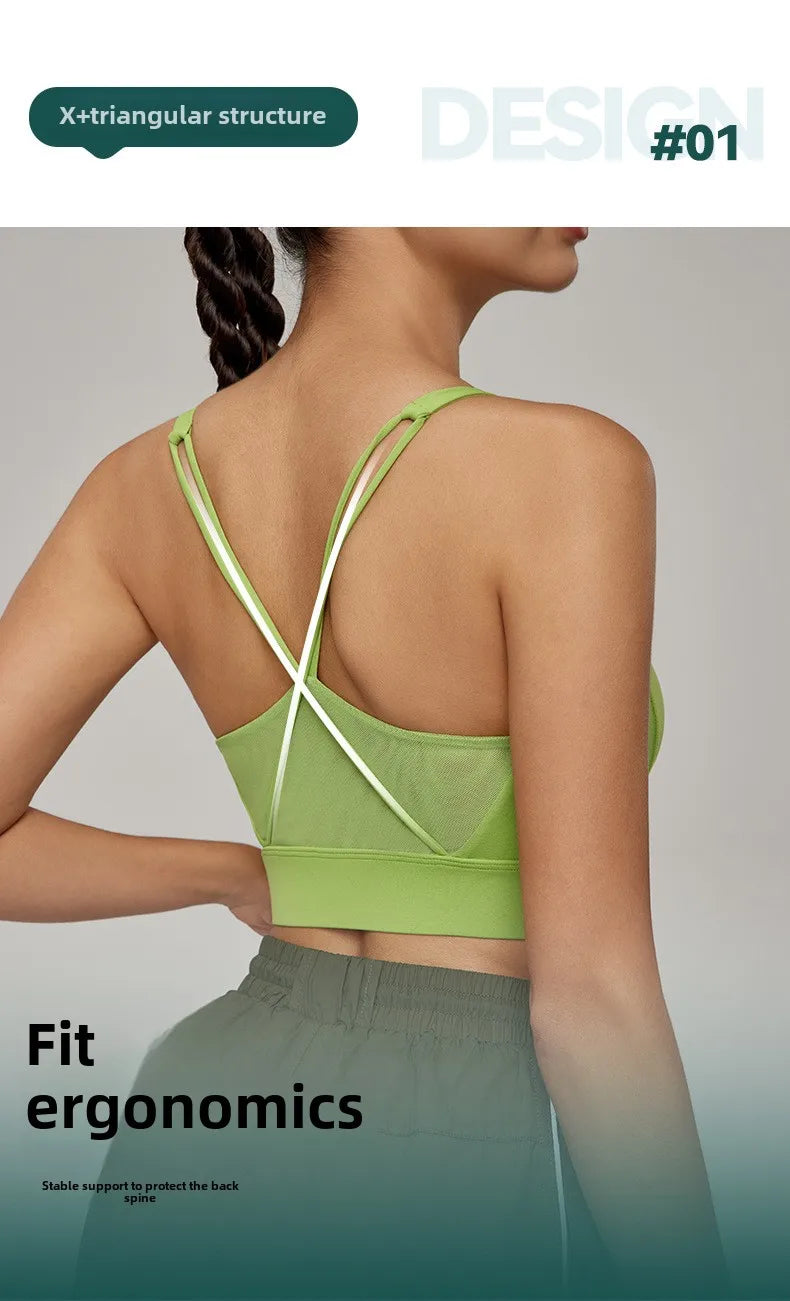 Sports Bra for Women, Shockproof Fixed Cup, Sexy and Beautiful Back, Breathable Fitness Bra with Chest Cushion