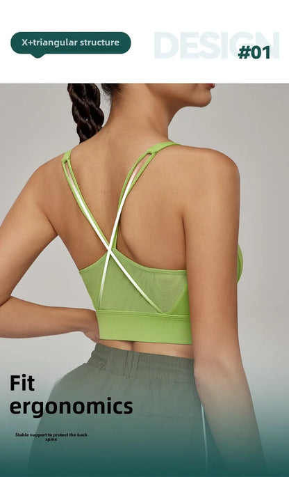 Sports Bra for Women, Shockproof Fixed Cup, Sexy and Beautiful Back, Breathable Fitness Bra with Chest Cushion