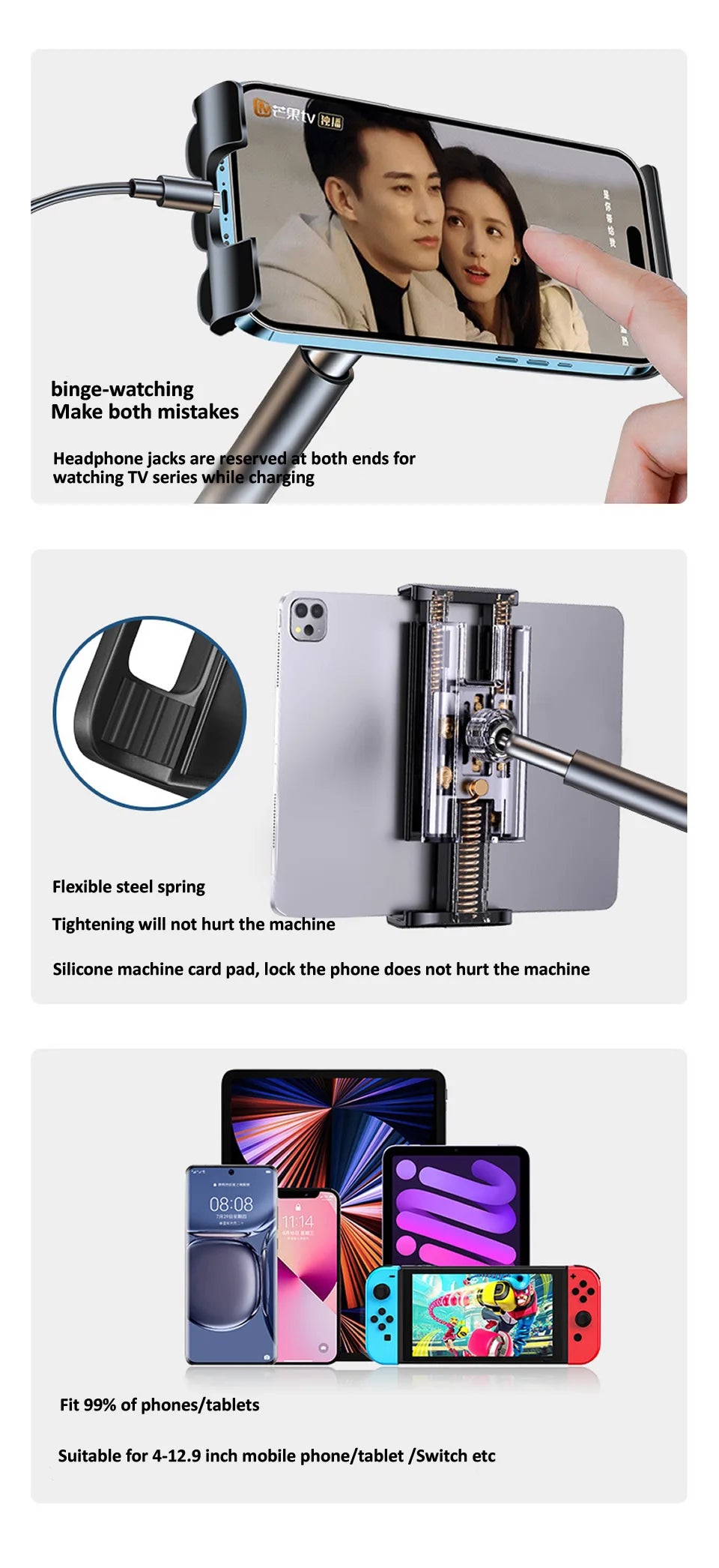 Tablet Holder for Bed Long Arm Stand for iPad Tablet Bracket 360° Rotating Desk Side Phone Mount for 4~12.9 inch Phone Tablet