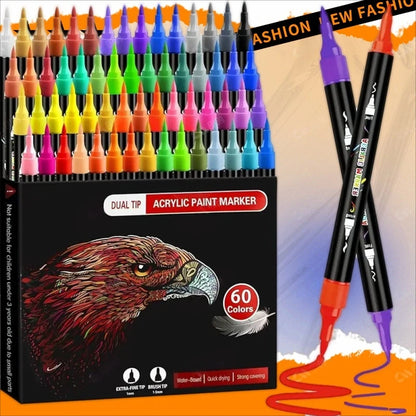 30/48/60 Colors Dual Tip Acrylic Paint Pens Markers Art Markers Set Drawing Markers for DIY Crafts Making Art Brush Set Supplies