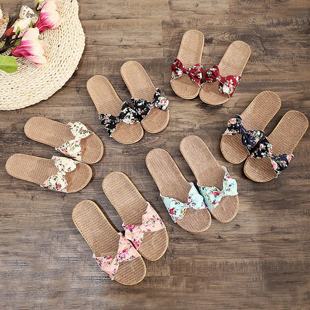Sandalias Mujer 2024 Hot Women Female  Bowknot Flax Linen Flip Flops Beach Shoes Sandals Slipper SandáLias Femininas 여름샌들