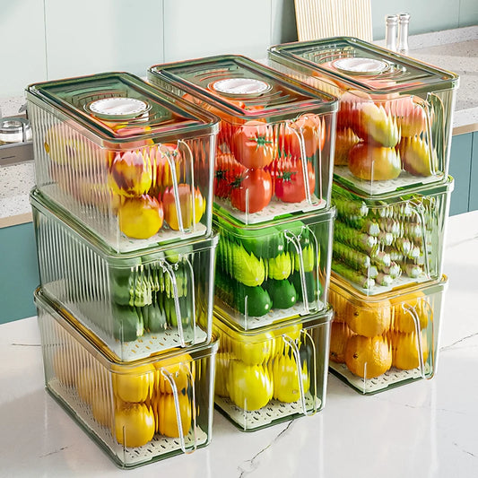 Stackable Refrigerator Storage Box with Lid, Capable of Storing Bread, Food, Vegetables, and Fruits，organizer box with handle