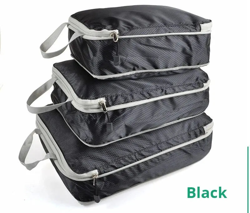 3Pcs/set Black/Blue/Grey Compressible Travel Storage Bag Portable Large Capacity Storage Bag Suitcase Luggage Packing Cubes