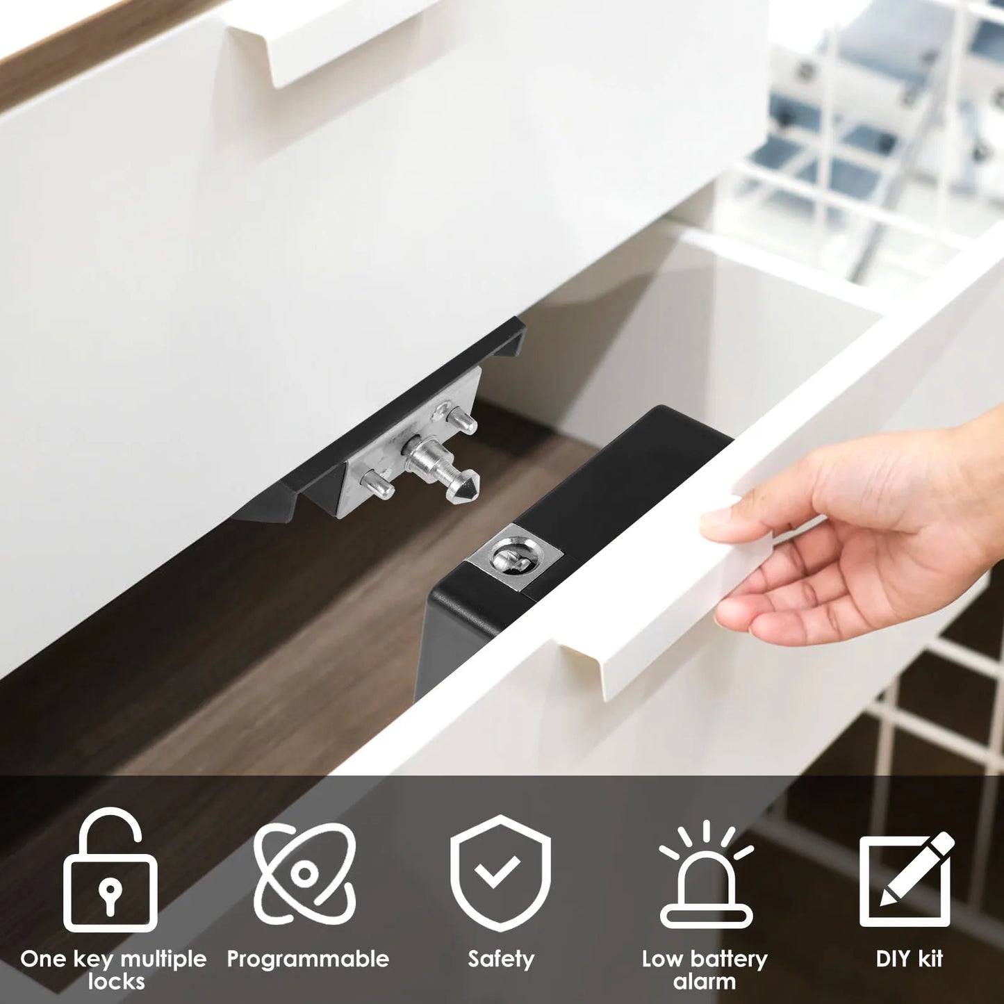 Hidden Electronic Cabinet Lock Programmable DIY Rfid Security File Drawers Knit Protecting Privacy and Security Battery Operated