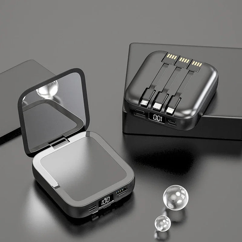 New Mini power bank 20000mAh with makeup mirror, fast charging, portable charger, power bank with cable, mobile phone power bank