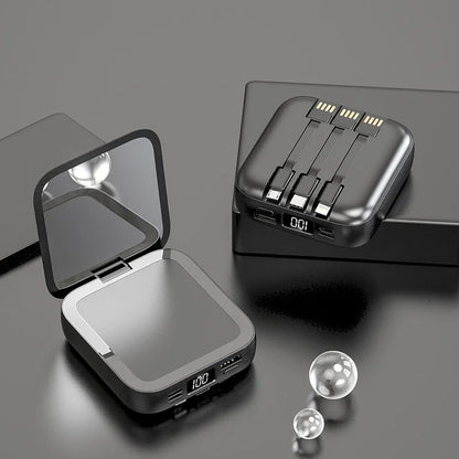 New Mini power bank 20000mAh with makeup mirror, fast charging, portable charger, power bank with cable, mobile phone power bank