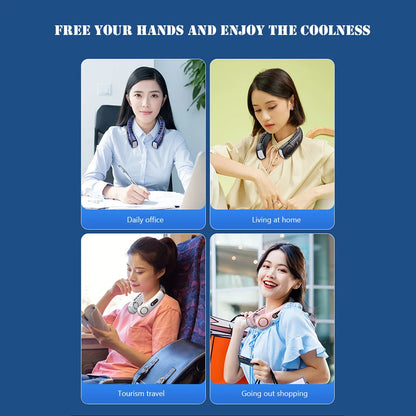 Portable Neck Fan LED Digital Display Hanging Neck Fan Leafless Air Cooler Mute USB Rechargeable Cooler with Atmosphere Light