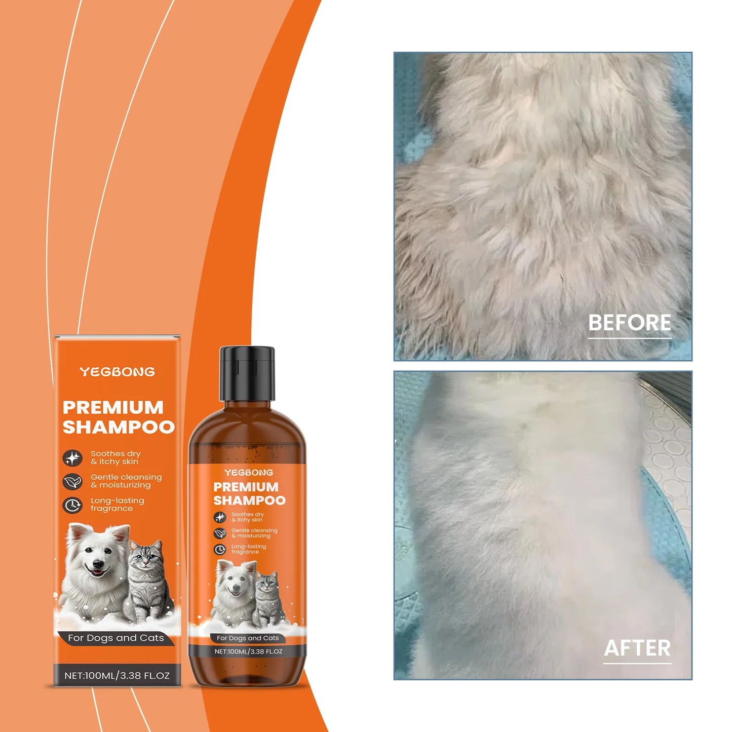 Natural Pet Shampoo for Dogs & Cats, Coconut Oil Derivative Formula, Removes Odor & Tangles, Flea & Insect Repellent,