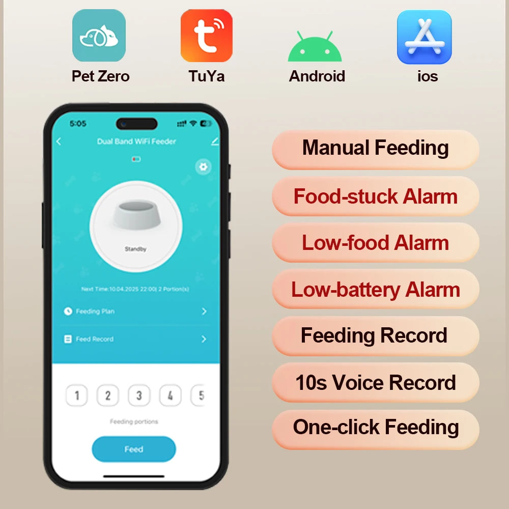 FURPIPI Automatic Pet Feeder 5L Smart Cat Food Kibble Dispenser Wi-Fi App Remote Control Auto Dog Feeder For Cat Pet Accessories