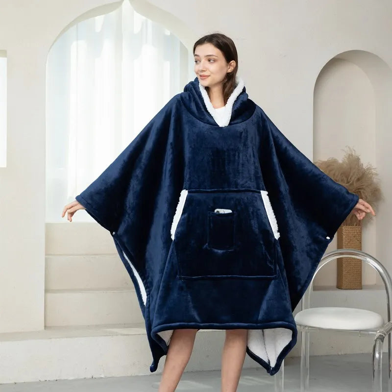 Winter Thickened Wearable Blanket Hooded Lazy European American Style Plus Size Home Casual Wear Flange Lamb Velvet TV Blankets