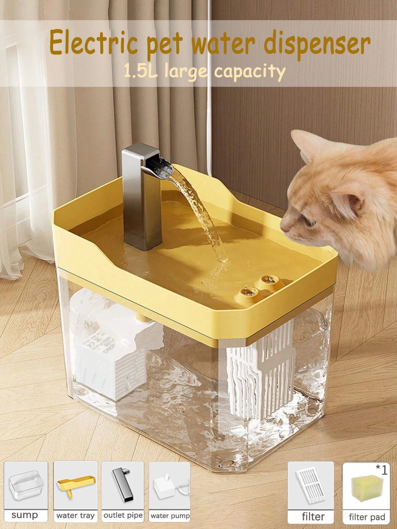 Cat Water Fountain Auto Filter Transparent Cat Drinker USB Anti-Dry Burning Recirculate Filtering Water Dispenser with Pump