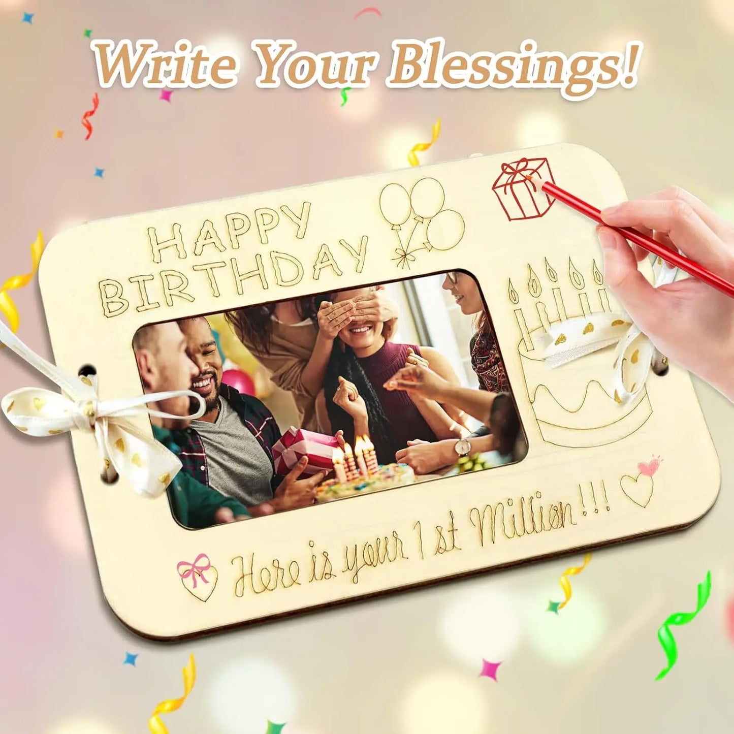 1pc Personalized Wooden Wallet Gifts - Balloon Pattern Cash Gifts, Birthday Cash Wallet Gifts, Birthday Party Gifts