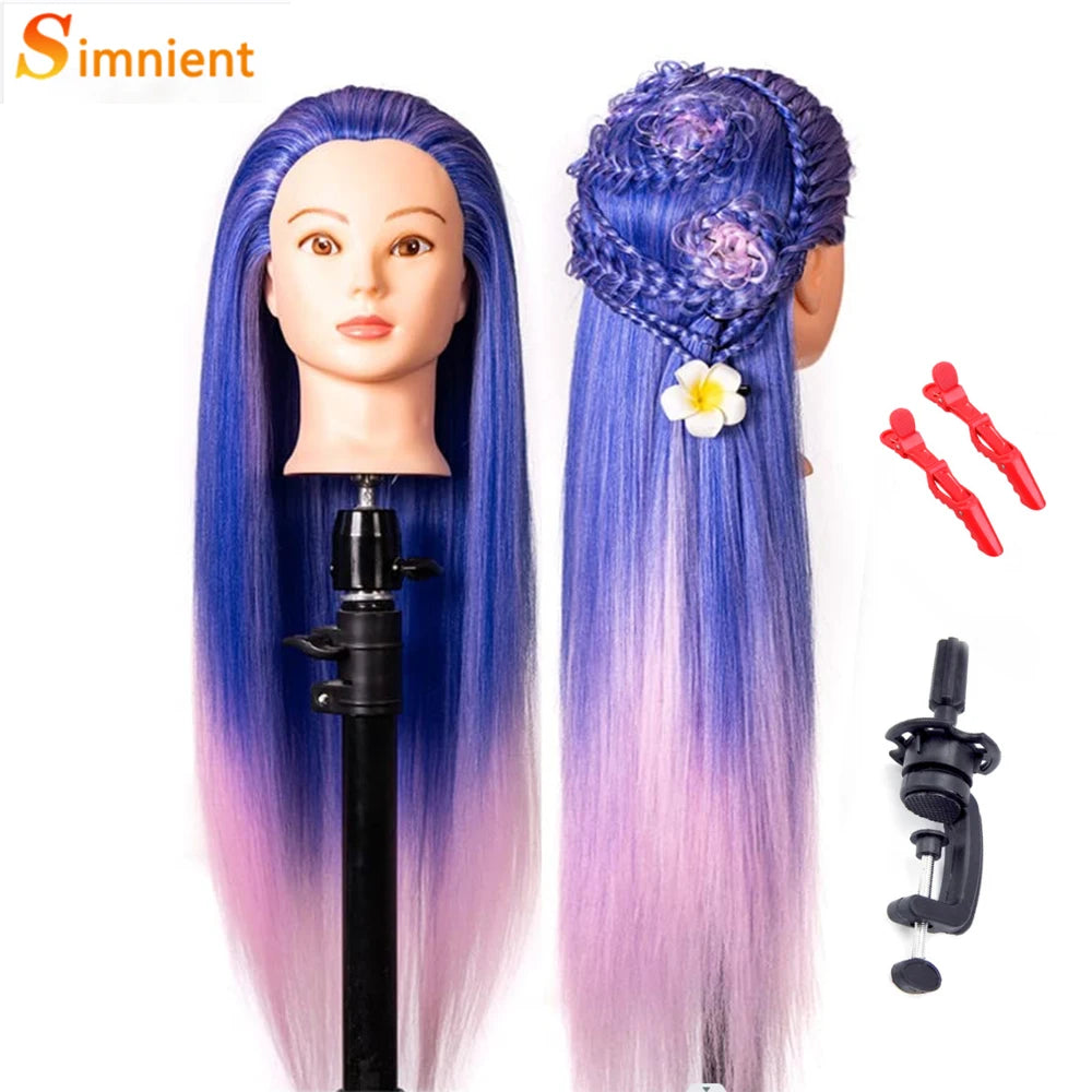 Mannequin Head Model With Long Synthetic Hair, Manikin Head Styling Hairdresser Training Head, Doll Head for Braiding Practice