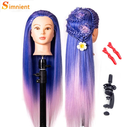 Mannequin Head Model With Long Synthetic Hair, Manikin Head Styling Hairdresser Training Head, Doll Head for Braiding Practice