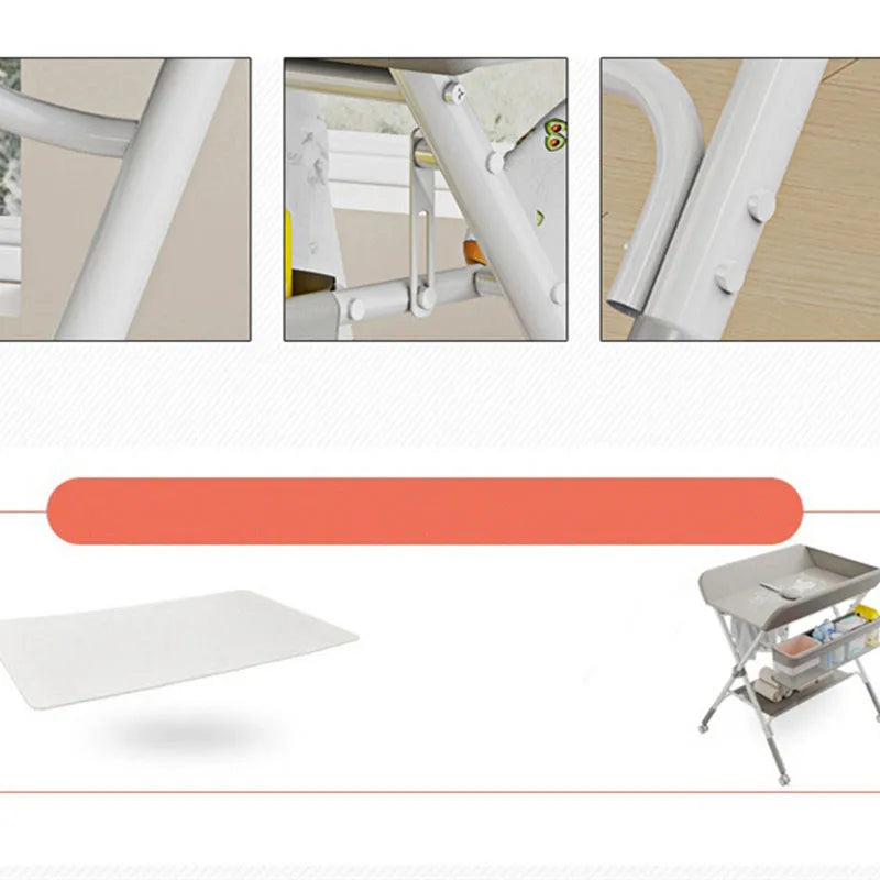 Portable Baby Changing Table for Nursery Height Adjustable Foldable Diaper Table with Swivel Wheels Drying Rack Large Storage