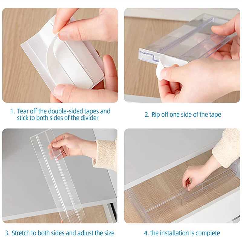 Multi-Pack Transparent Drawer Divider Adjustable Expandable Drawer Divider, Suable for Clothing, Kitchen Utensils and Office