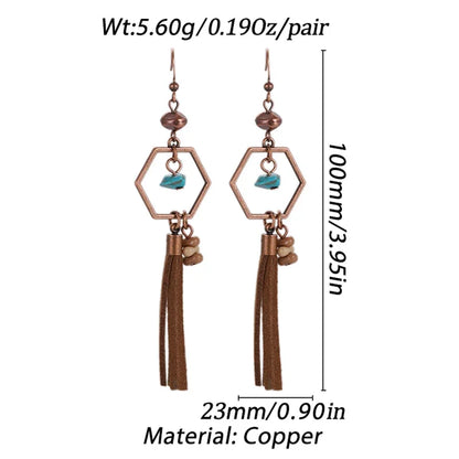 Bohemian Brown Geometric Fringe Earrings for Women Vintage Hollow Flower Beads Tassel Earrings Girls Party Jewelry Gifts