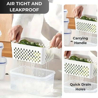 Refrigerator Storage Box Fresh Keeping Vegetable Fruit Plastic Sealed Boxes Drain Basket Fridge Kitchen Food Storage Container