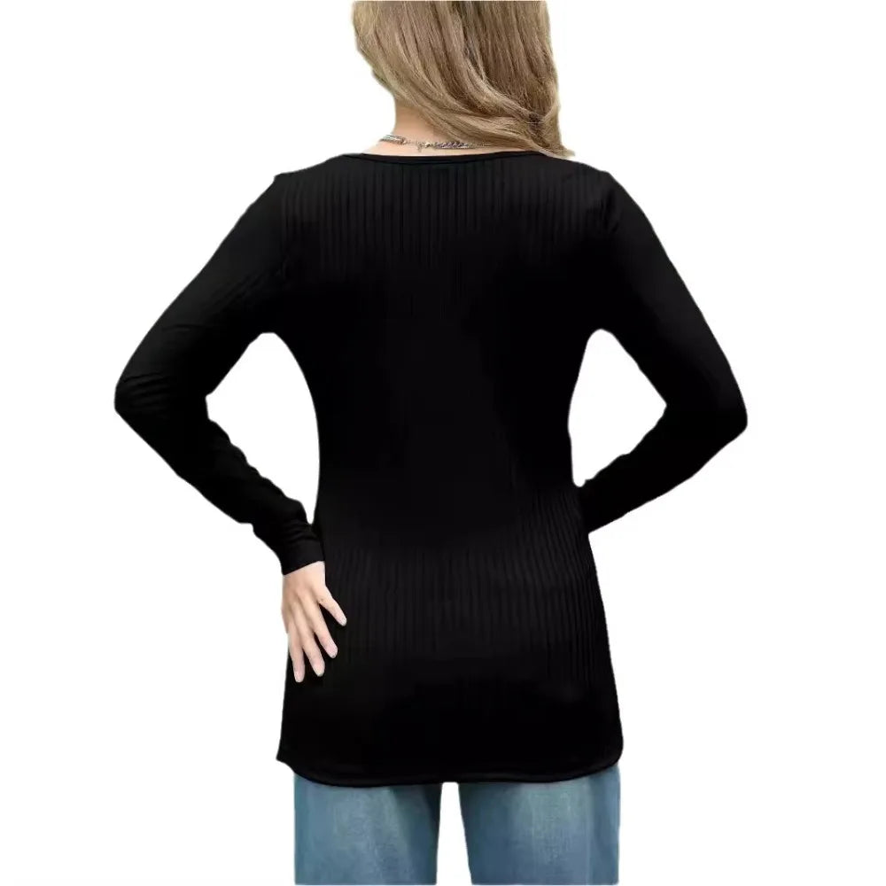 Spring New Maternity Clothes Round Neck Solid Color Slit Long Sleeve Base T-shirt Tops For Pregnant Women Maternity Wear