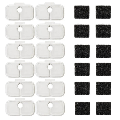 PLWF005 Cat Water Fountain Filters For Dockstream PLWF115 PLWF105, 12 Filters 12 Sponges, Pet Water Fountain Vertical Filtration