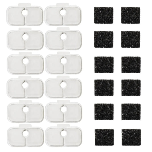 PLWF005 Cat Water Fountain Filters For Dockstream PLWF115 PLWF105, 12 Filters 12 Sponges, Pet Water Fountain Vertical Filtration