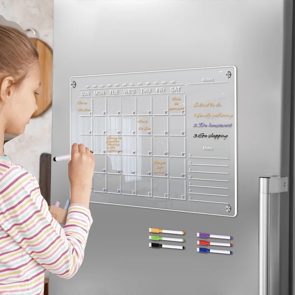 Fridge Magnet Sticker Calendar Weekly Planner Message Boards Reusable Dry Erase Board Schedule Transparent Fridge Message Menu