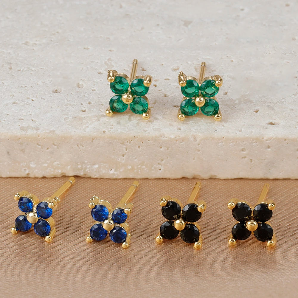 Stainless Steel Dainty Flower Stud Earring for Women Piercing Cartilage Ear Ring Colorful Zircon Women's Aesthetic Jewelry Gift