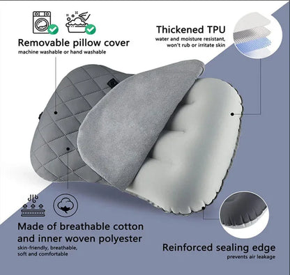 Ultralight Inflatable Camping Travel Pillow with Soft Washable Cover -  Ergonomic Inflating Pillows for Neck & Lumbar Support