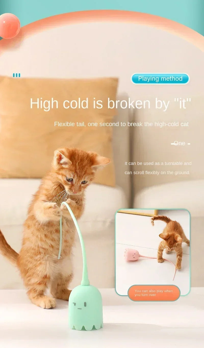 Interactive Electric Cat Toy USB Intelligent Rolling Ball Interactive Toys Funny Stick Silicone Rotate Mouse Tail Kitten Teaser