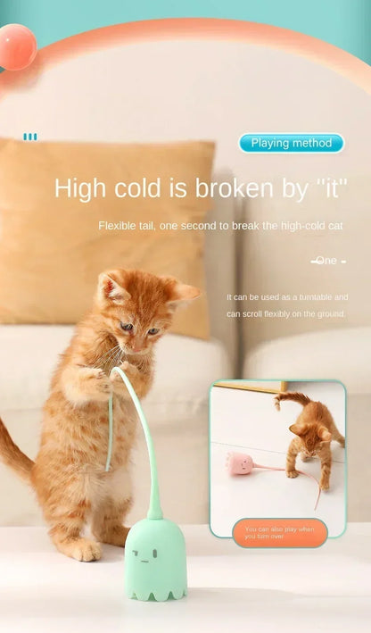 Interactive Electric Cat Toy USB Intelligent Rolling Ball Interactive Toys Funny Stick Silicone Rotate Mouse Tail Kitten Teaser