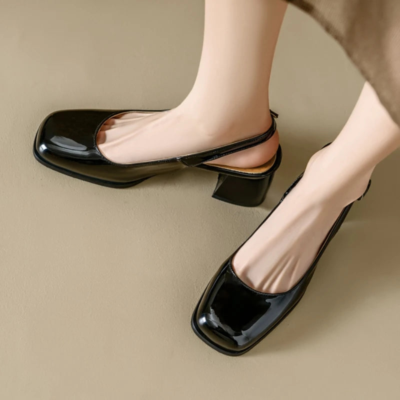 Fashion Slingback Sandals Shoes Women Block Heels Close Toe Party Office Shoes Ladies Elegant Short Heeled Silver Mules Shoes