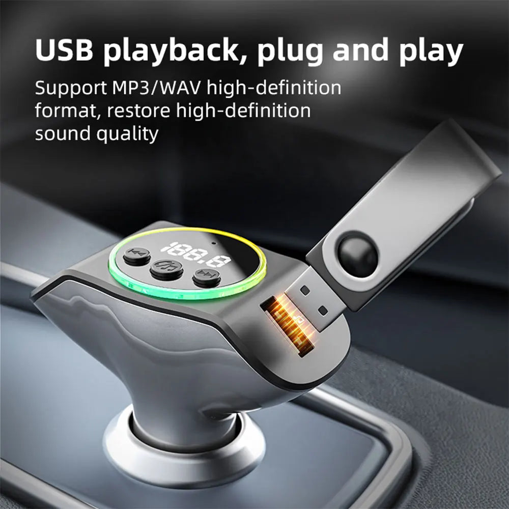 PD30W+QC3.0 Bluetooth 5.3 Car MP3 Player FM Transmitter Wireless Handsfree U Disk Play Music USB Type-C Car Fast Charger Adapter