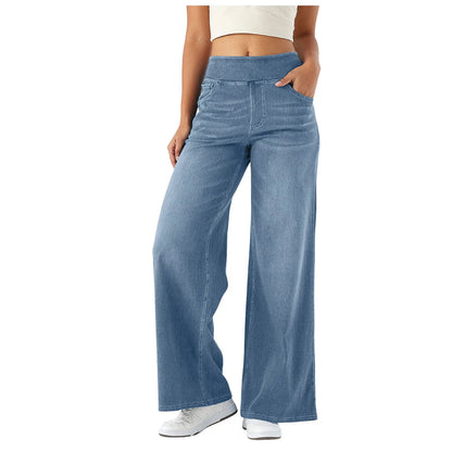Fashion Baggy Jeans For Women Bleached Vintage High Waist Wide Leg Denim Pants With Pockets Boyfriend Stretchy Palazzo Pants