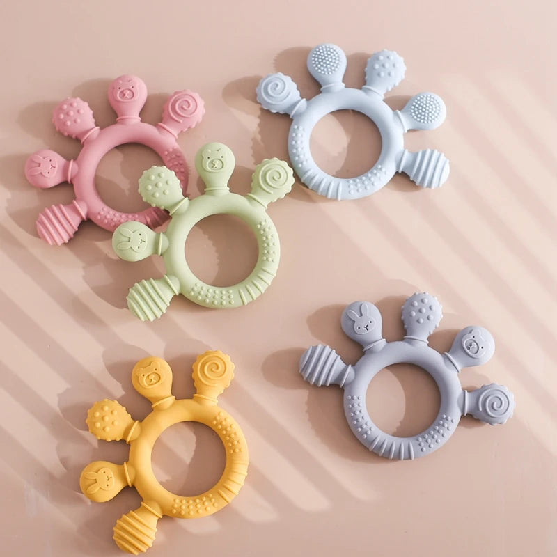 Silicone Baby Teether Toys 0-12Month Food Grade Toddlers Anxiety Teething Ring Sensory Toys Silicone Animal Soothing Accessories