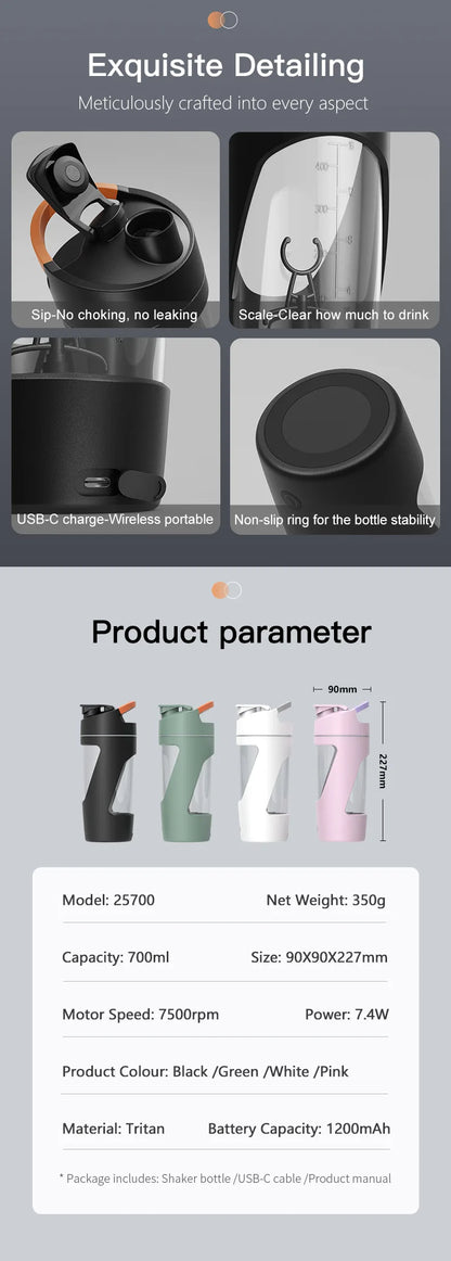 700ml new USB Electric Protein Shaker Bottle Portable Rechargeable Blender Cup Multipurpose 650ml Mixing Cups for Fitness