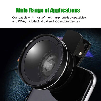 Phone Camera Lens 2 in 1 Clip-on Kit 37mm 0.45X 49UV Super Wide Angle Macro Phone Camera Lens for iPhone 15 14 13 12 11 Android