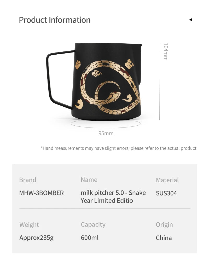 MHW-3BOMBER Coffee Milk Frothing Jug Latte Art Cup Stainless Steel Milk Frother Pitcher Jug Espresso Coffee Accessories