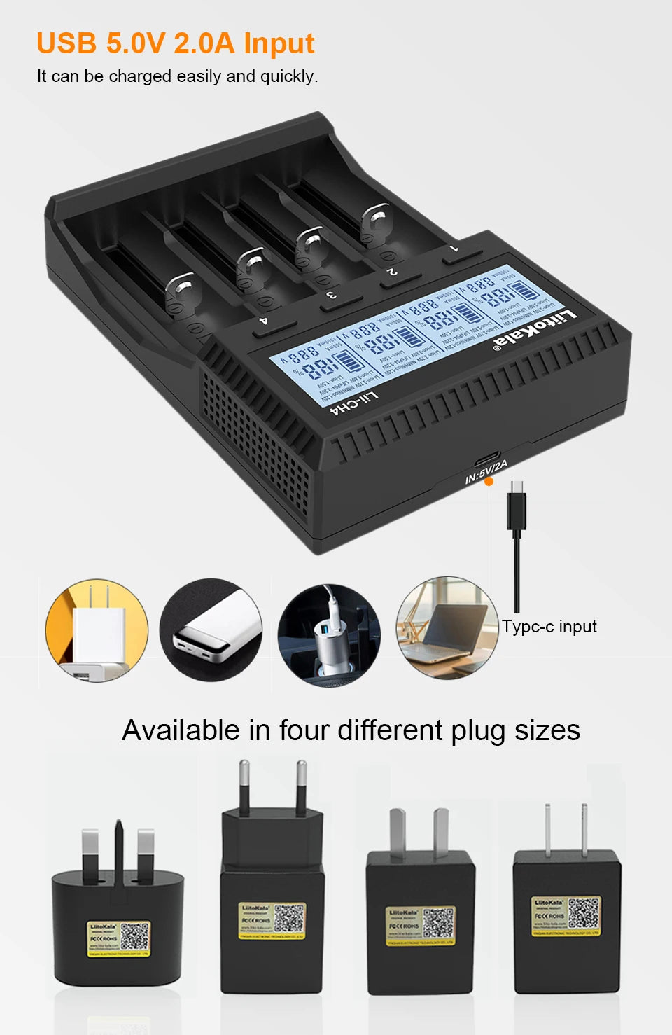 LiitoKala Lii-M4 Lii-CH4 18650 Charger LCD Display Universal Smart Charger Test Capacity 26650 18650 21700 AA AAA Battery 4slot